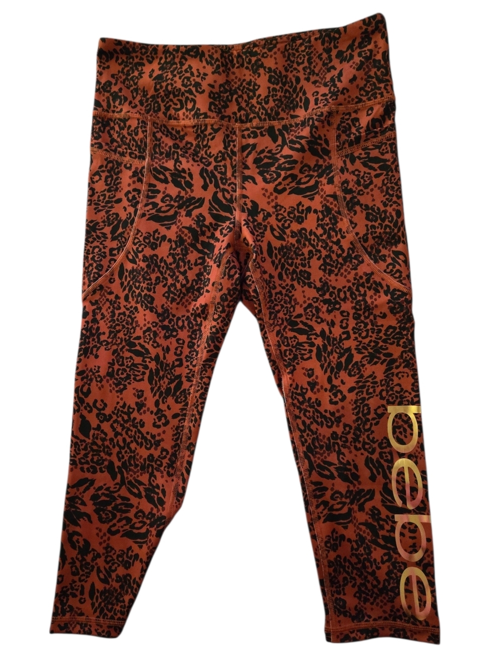 BEBE SPORT Activewear Comfort Athleisure Mocha Animal Print Capri Leggings